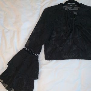 Sheer Floral Cropped Blouse